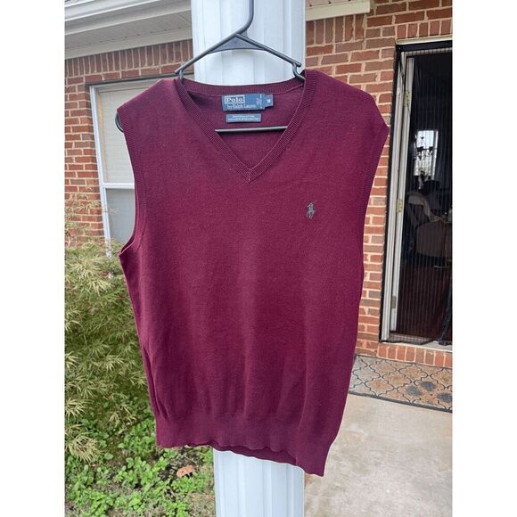 Polo by Ralph Lauren Men's Pullover Sweater M Maroon 100% Pima Cotton Sleeveless - Picture 1 of 7